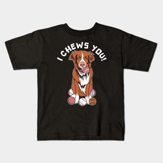 Funny Toller Nova Scotia Duck Tolling Retriever Chewing A Ball Kids T-Shirt by welovetollers